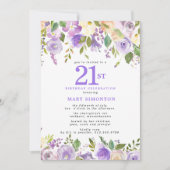 Pretty Purple Floral 21st Birthday Party Einladung (Vorderseite)