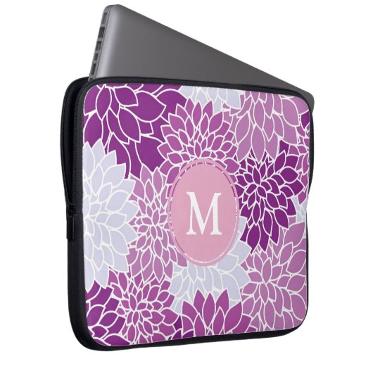 Pretty Purple Floral Pattern Monogram Laptopschutzhülle (Vorne Rechts)