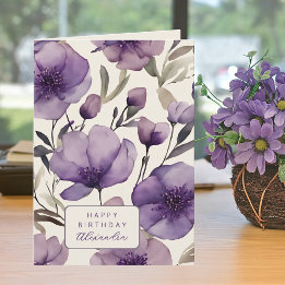 Pretty Purple Pansies Custom Name Birthday Karte