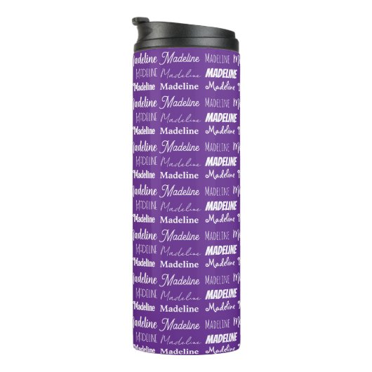 Pretty Purple Personalized Name Collage Thermosbecher (Nach rechts gedreht)