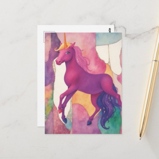 Pretty Purple Unicorn Postkarte (Vorderseite/Rückseite Beispiel)