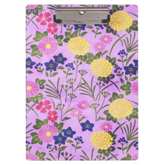 Pretty Purple Vintage Flower Pattern Klemmbrett (Vorderseite)
