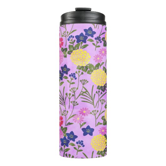 Pretty Purple Vintage Flower Pattern Thermosbecher (Vorderseite)
