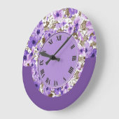 Pretty Purple & White Floral Wall Clock 2 Große Wanduhr (Winkel)