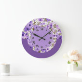 Pretty Purple & White Floral Wall Clock 2 Große Wanduhr (Zuhause)