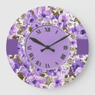 Pretty Purple & White Floral Wall Clock 3 Große Wanduhr