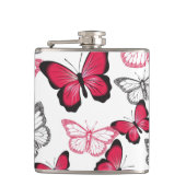 Pretty Red and Black Butterfly Art Pattern Flachmann (Vorderseite)