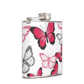 Pretty Red and Black Butterfly Art Pattern Flachmann (Rechts)