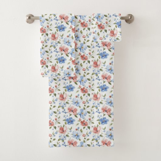 Pretty Red Blue Flowers Birthday Badhandtuch Set (Insitu)
