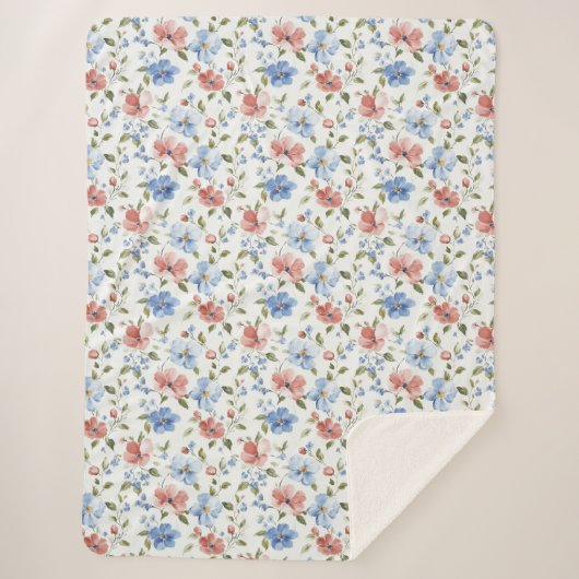 Pretty Red Blue Flowers Birthday Sherpadecke (Vorderseite)