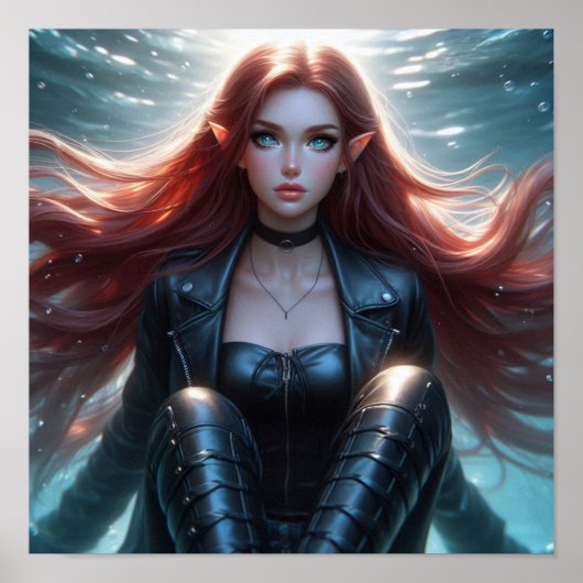 Pretty Red-Haired Elf Girl with Piercing Blue Eyes Poster (Vorne)