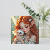 Pretty Red Haired Fairy with Dragon Karte (Stehend Vorderseite)