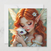 Pretty Red Haired Fairy with Dragon Karte (Vorderseite)