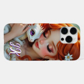 Pretty Red Haired Fairy with Dragon Monogrammed iPhone Hülle (Rückseite (Horizontal))