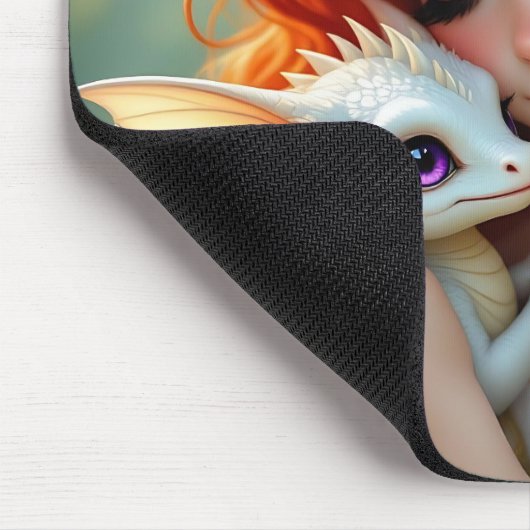 Pretty Red Haired Fairy with Dragon Mousepad (Ecke)