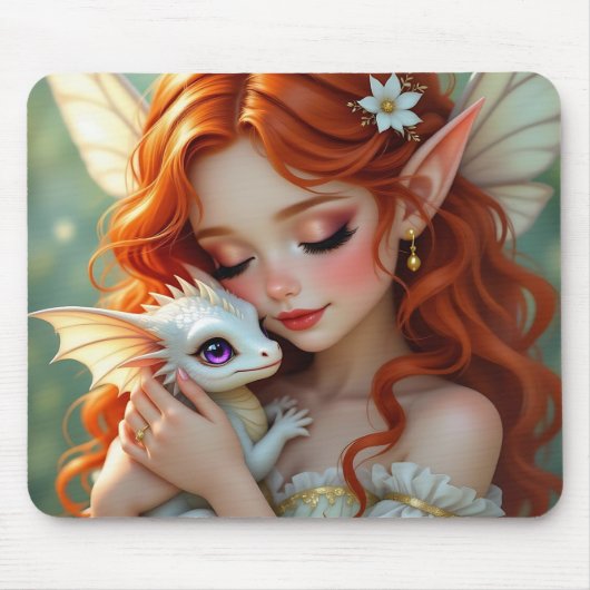 Pretty Red Haired Fairy with Dragon Mousepad (Vorne)