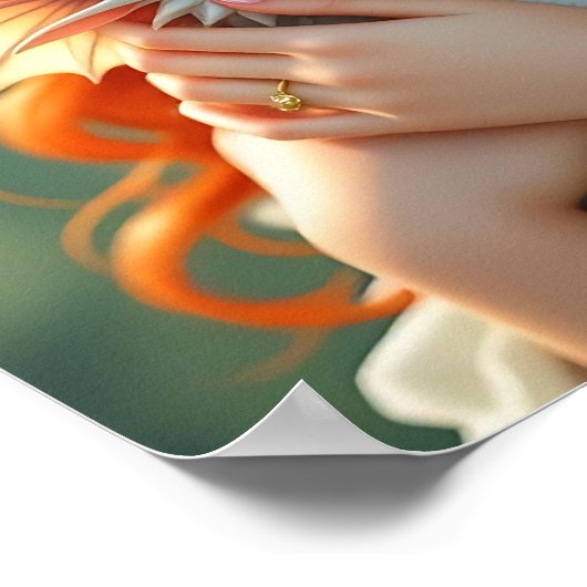 Pretty Red Haired Fairy with Dragon Poster (Ecke)