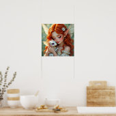 Pretty Red Haired Fairy with Dragon Poster (Küche)