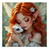 Pretty Red Haired Fairy with Dragon Poster (Vorderseite)