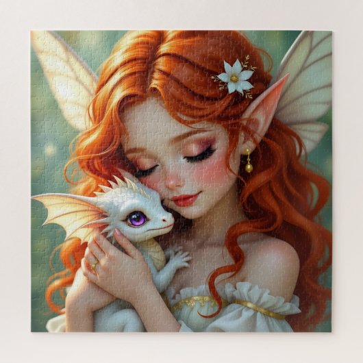 Pretty Red Haired Fairy with Dragon Puzzle (Vertikal)