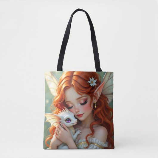 Pretty Red Haired Fairy with Dragon Tasche (Vorderseite)