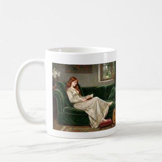 Pretty Red Haired Maiden Reading Book Lover Art Kaffeetasse (Links)