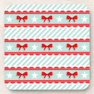 Pretty Red Mint White Striped Christmas Pattern Untersetzer