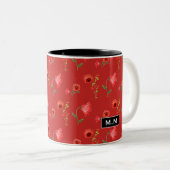 Pretty Red Poppies Pattern Monogram Zweifarbige Tasse (VorderseiteRechts)