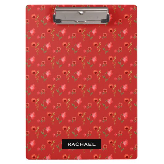 Pretty Red Poppies Pattern Personalised Klemmbrett (Vorderseite)