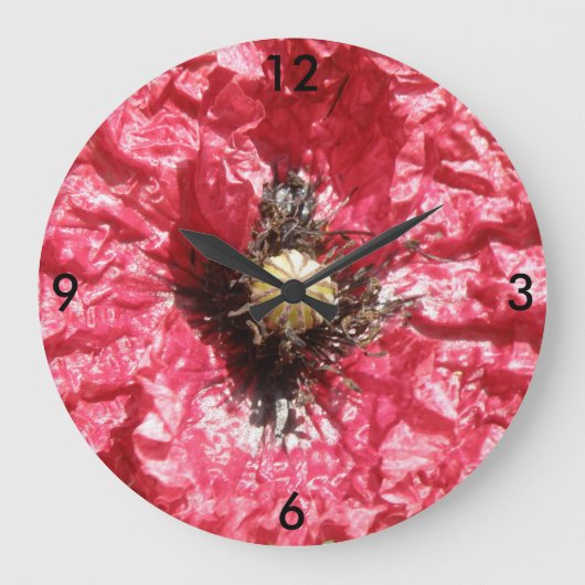 Pretty Red Poppy Flower Macro Wall Clock Große Wanduhr (Vorderseite)