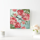 Pretty Retro Flower Chintz Peonies Personalized Quadratische Wanduhr (Zuhause)
