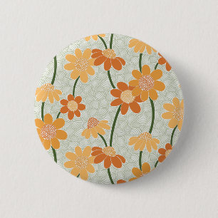 Pretty retro muted 1970s Flowers Button