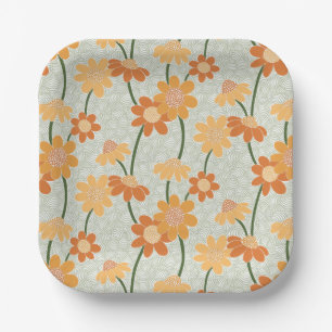 Pretty retro muted 1970s flowers pappteller