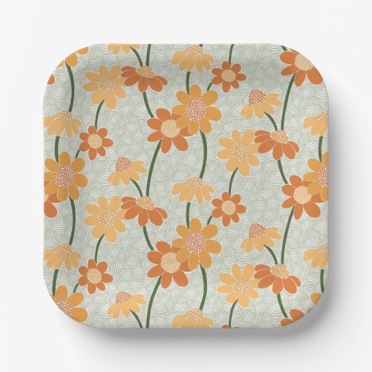 Pretty retro muted 1970s flowers pappteller (Vorderseite)