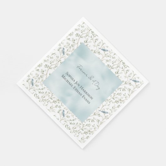 Pretty Romantic Blue Birds Leaves Wedding Serviette (Ecke)