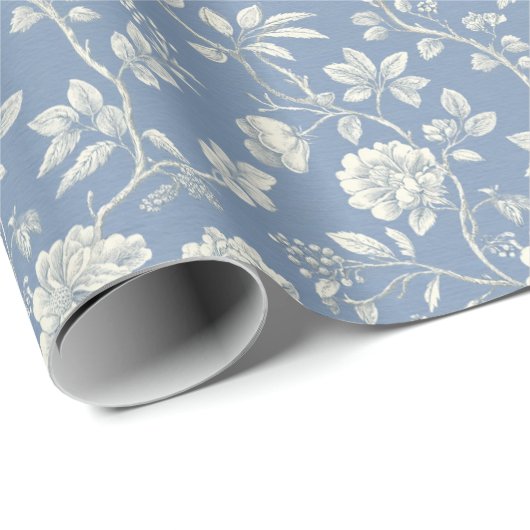 Pretty Romantic Blue Cream Flowers Bridal Shower Geschenkpapier (Rolleneckpunkt)