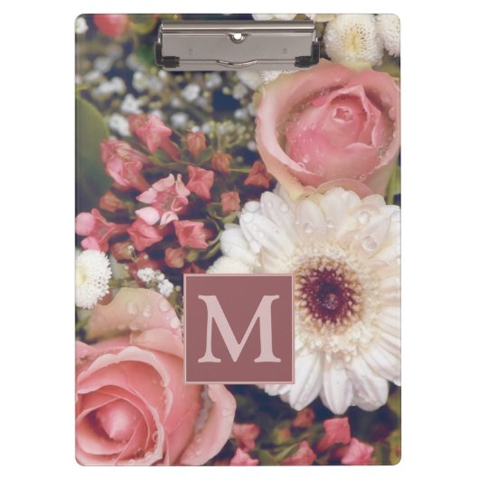 Pretty Romantic Flower Bouquet Monogram Klemmbrett (Vorderseite)