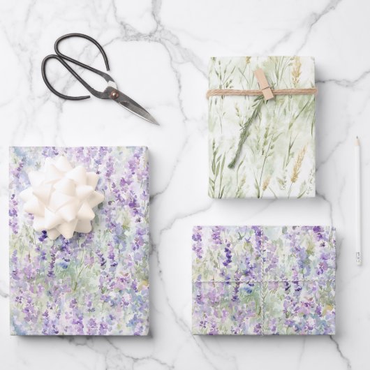 Pretty Romantic Purple Flowers Bridal Shower Geschenkpapier Set (Vorderseite)