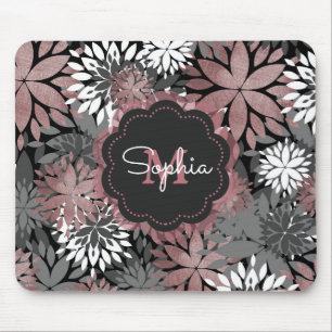 Pretty Rose Gold Geometric Flowers Illustration Mousepad
