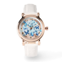 Pretty Rose Gold Look Blue Butterfly eWatch Watch