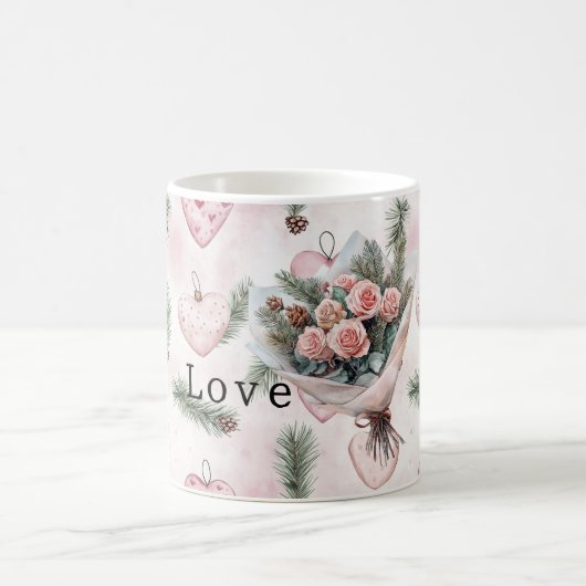 Pretty Roses Floral Pink Hearts Kaffeetasse (Mittel)