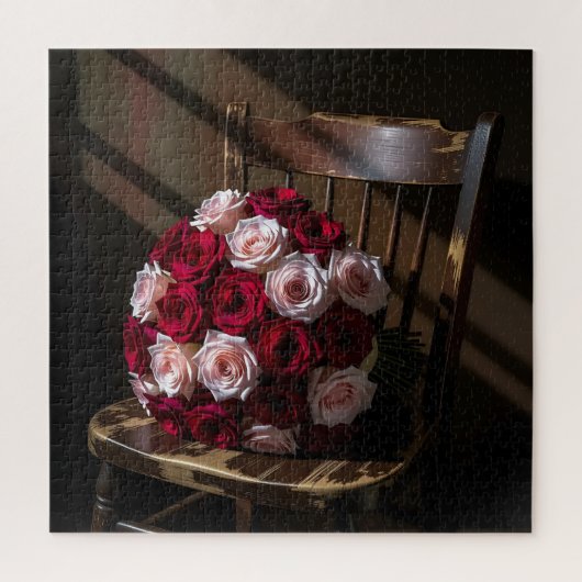 Pretty Roses on a Rustic Chair Puzzle (Vertikal)