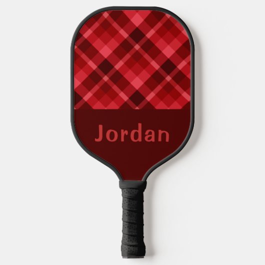 Pretty Ruby Red Plaid Monogram Pickleball Paddel Pickleball Schläger (Vorderseite)