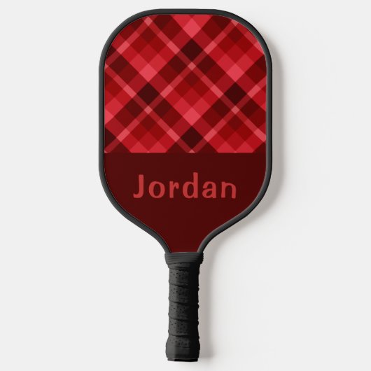 Pretty Ruby Red Plaid Monogram Pickleball Paddel Schläger (Rückseite)