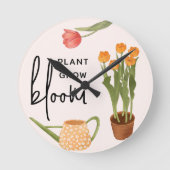 Pretty Script Plant Grow Bloom Tulip Runde Wanduhr (Vorderseite)