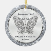 Pretty Silver, Butterfly Christmas Tree Keramik Ornament (Vorne)