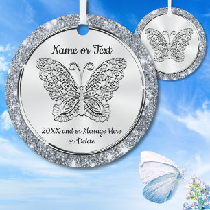 Pretty Silver, Butterfly Christmas Tree Keramik Ornament