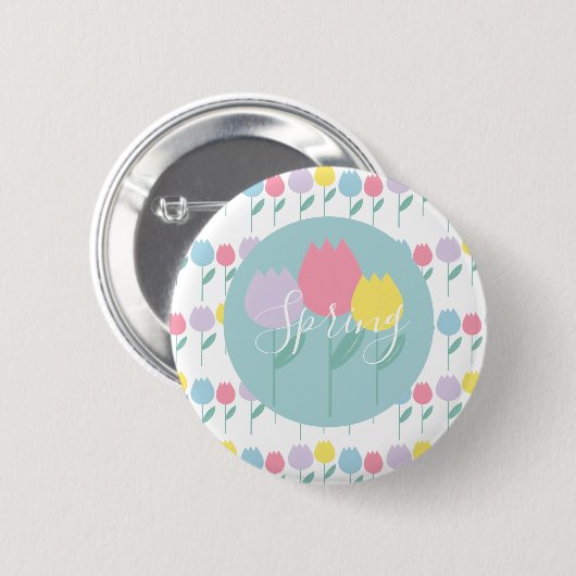 Pretty Spring Tulips Pastel Floral Birthday Party Button (Vorne & Hinten)