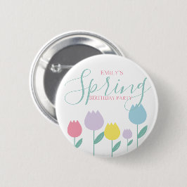 Pretty Spring Tulips Pastel Floral Birthday Party Button