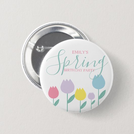 Pretty Spring Tulips Pastel Floral Birthday Party Button (Vorne & Hinten)